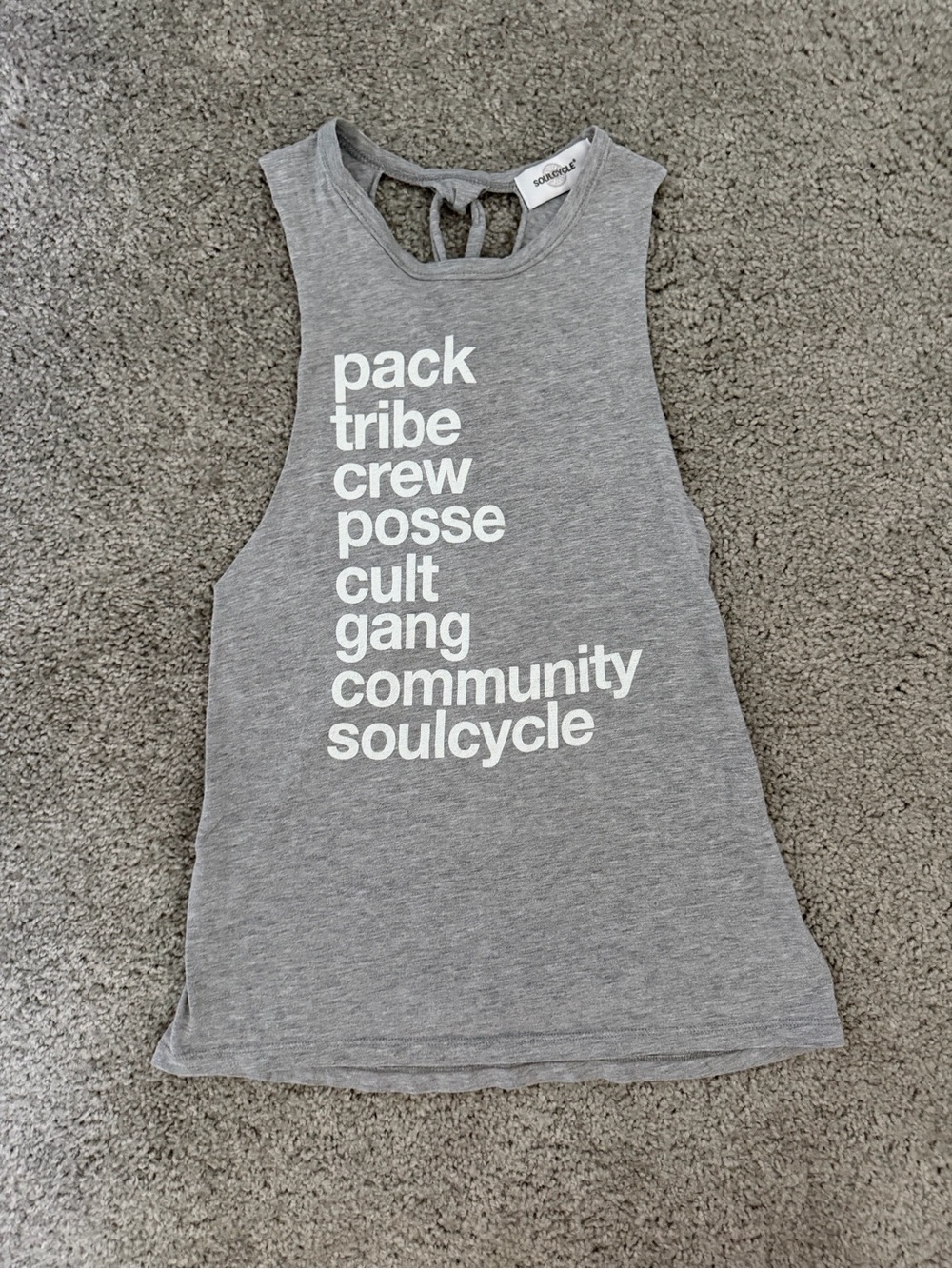 soulcycle Gray Graphic Racerback Tank with White Text